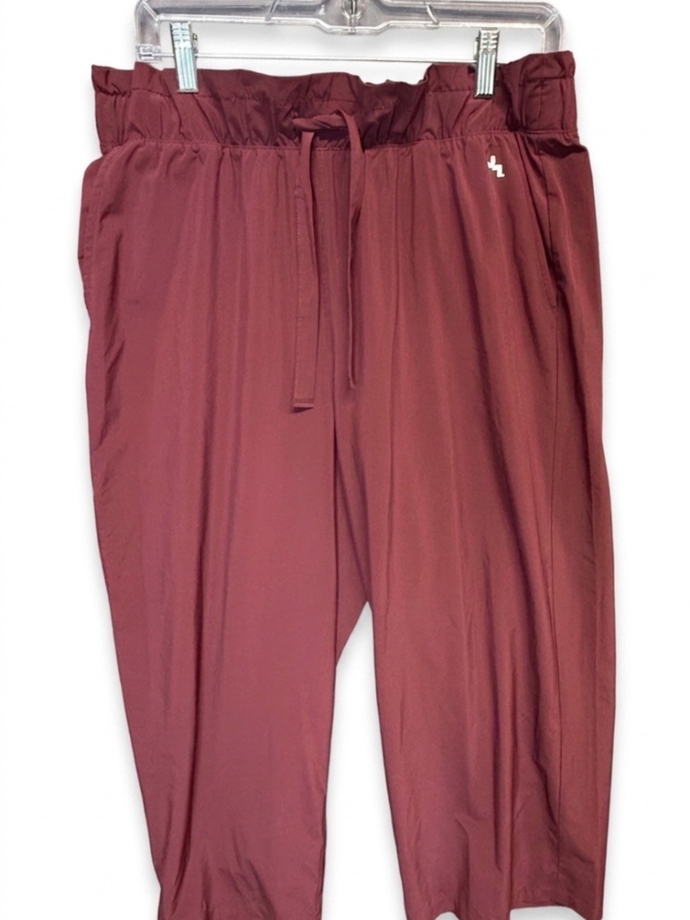 JoyLab Burgundy Paperbag Waist Wide Leg Cropped Pants Large Moisture Wicking Boh